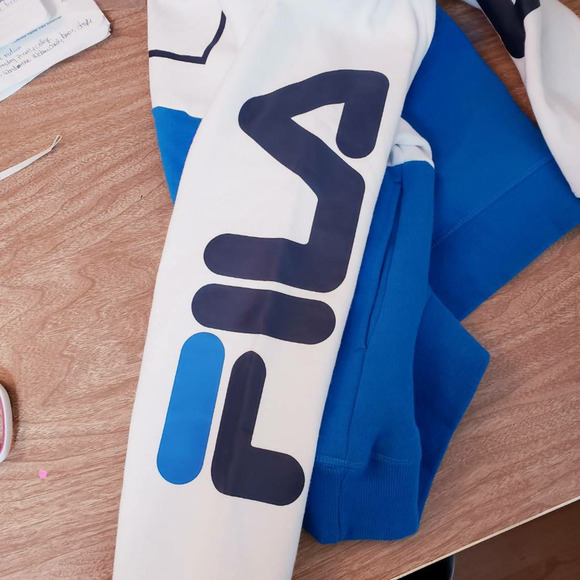 Fila Mens L Hoodie Sweatshirt White Blue Pullover Color Block Long Sleeves New - Picture 6 of 12